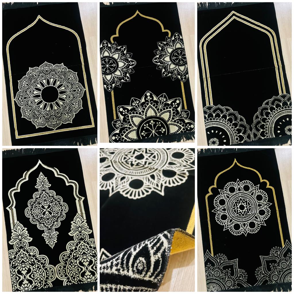 SAJADAH AL-AZAAN SOFT FLORAL BLACK EDITION SPIEGEL GOLD UK 70X110