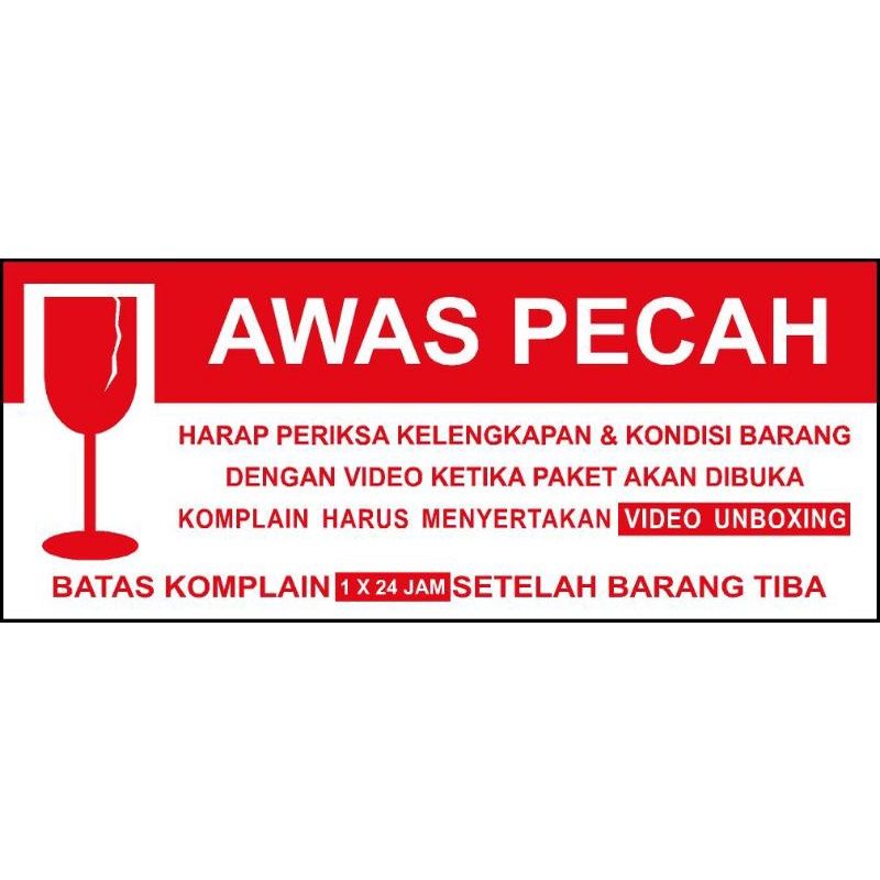 

YURRA - STIKER FRAGILE UK 8.5X3.3 CM (1 PACK ISI 100PCS) / LABEL SAFETY PACKAGING AWAS PECAH