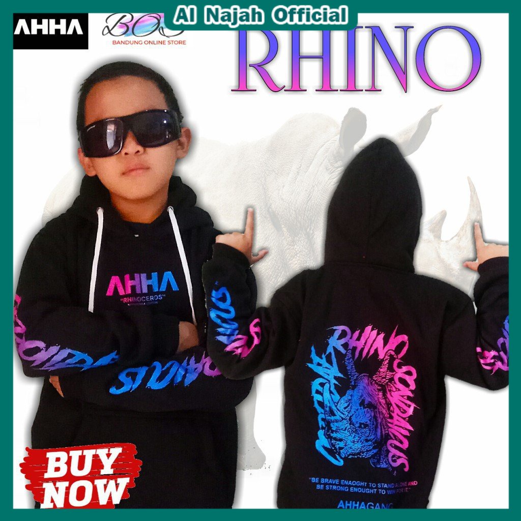 Sweater Jaket AHHA Rhino Hoodie Aank Usia 6-12 Tahun