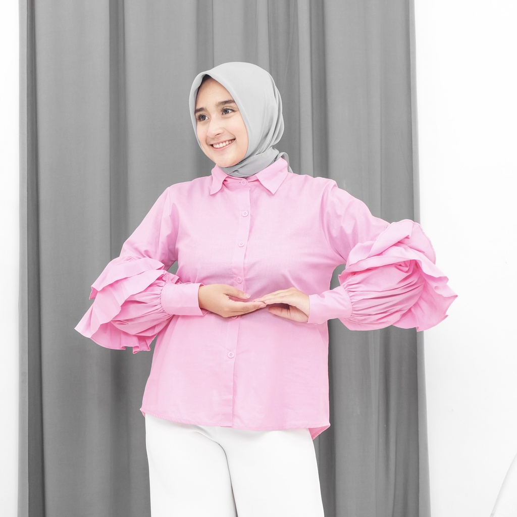 Billa Shirt Kemeja Basic Wanita Bahan Katun Shirt Polos by Mahyra