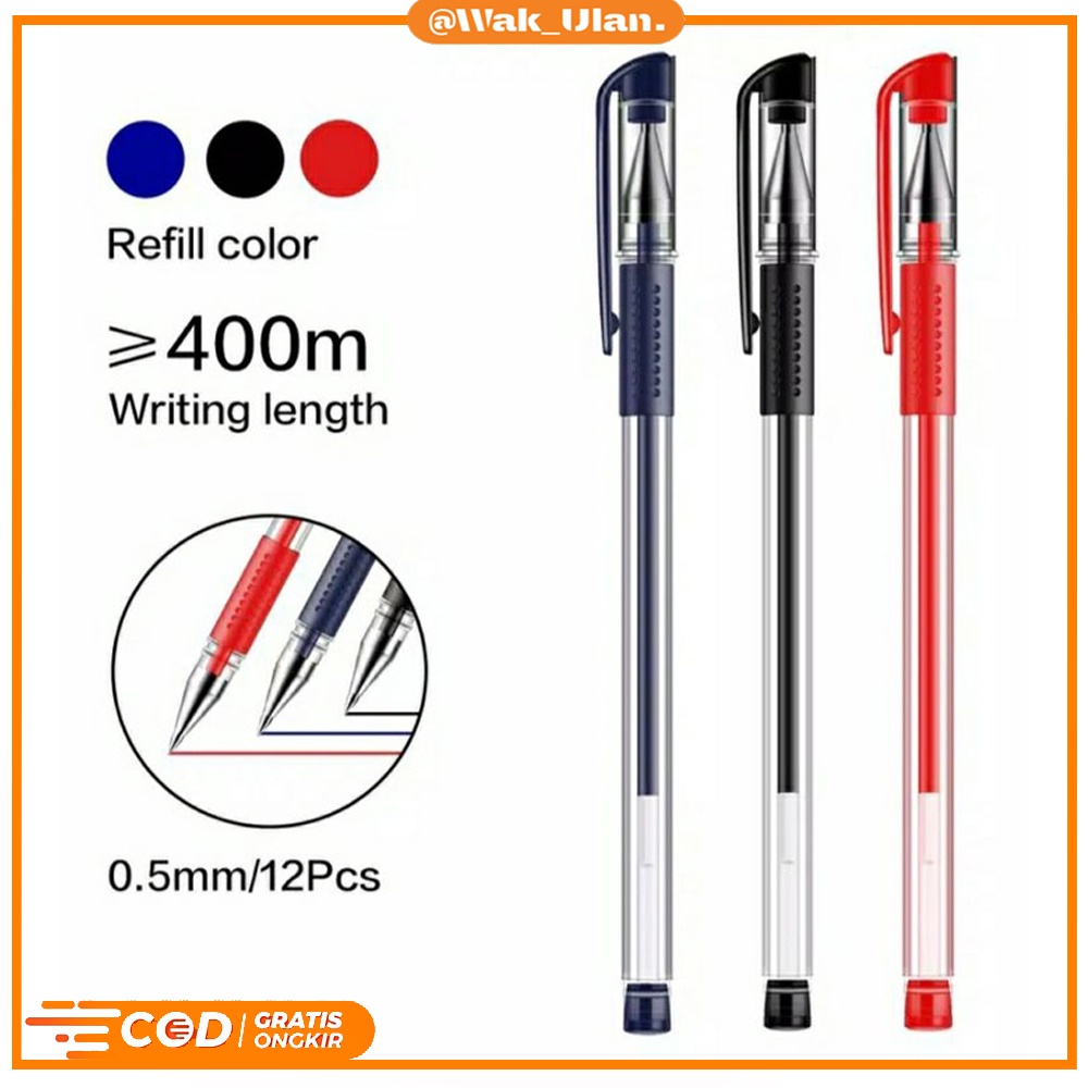 Pulpen Polpen bolpen Bulpoin Bolpoin Gel Ink 0.5Mm Alat Tulis Kantor Sekolah Pena Pen Tinta Cair Standart Warna Merah Hitam Biru