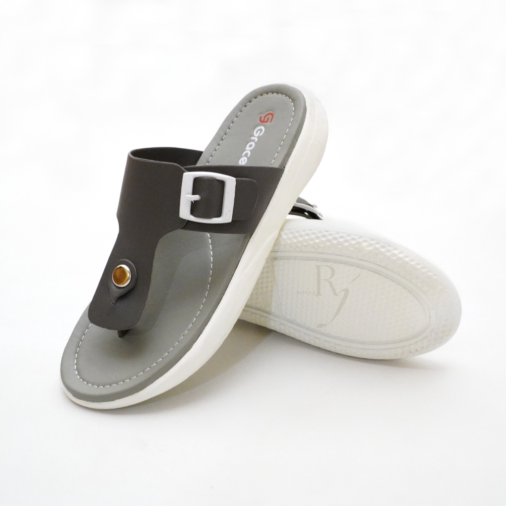 GRACE [AZKIA 101] Sandal Teplek Wanita Distro Selop Flat Sandal Slop Kulit Cewek