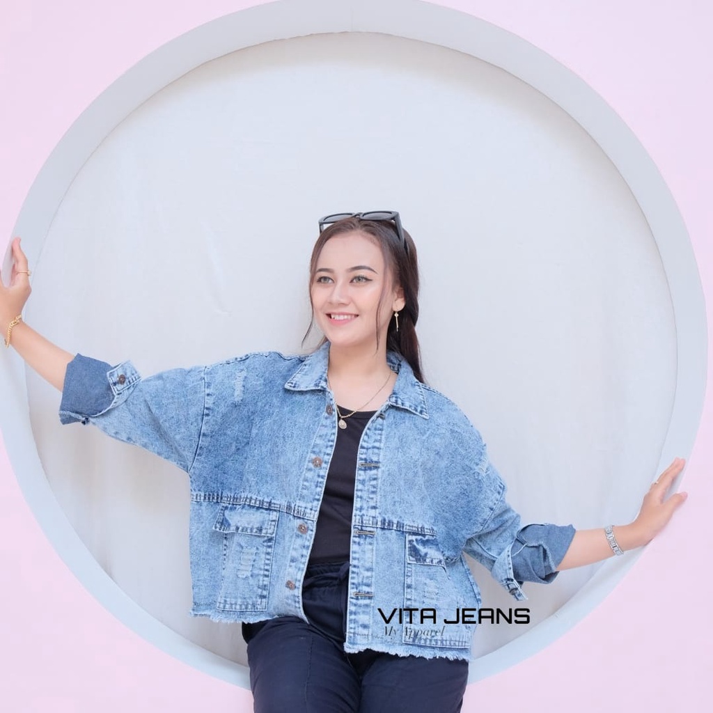 VITA JEANS-Jaket Jeans wanita oversize // Jaket jeans oversize Vintage jaket denim SAKU SOBEK