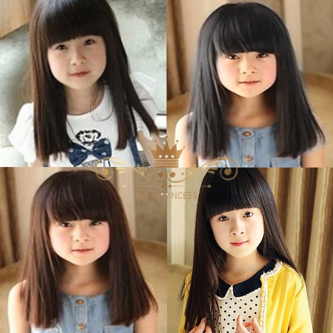 Rambut Palsu / Wig Anak Perempuan Model Lurus Panjang Sedada - Warna Hitam & Coklat Tua - usia 6 bul