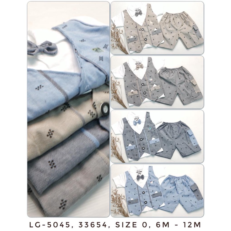 Little Gentlement Setelan Pendek Anak Laki-laki Rompi Tuxedo Motif Import