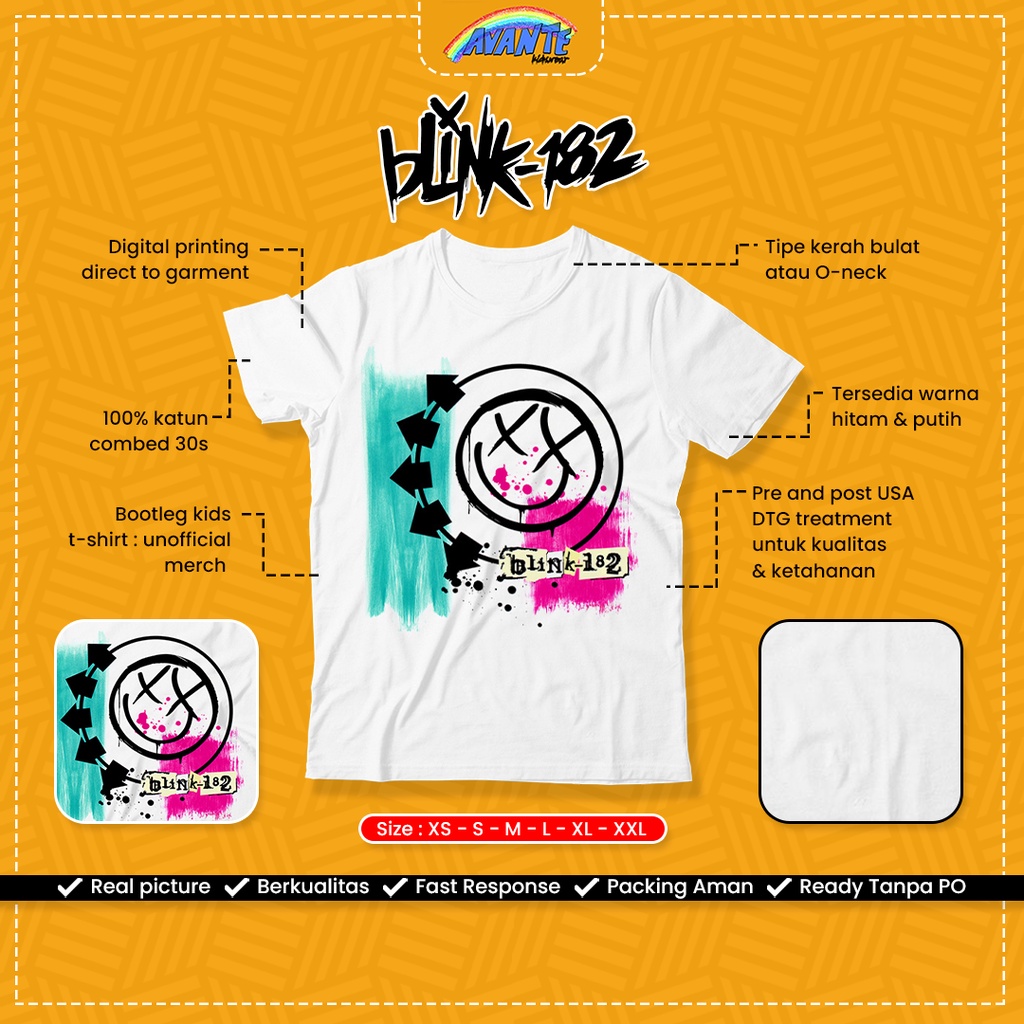 Kaos Baju Atasan T-Shirt Kids Anak Laki-Laki Perempuan Blink 182 Logo Putih Usia 1 Sampai 11 Tahun C