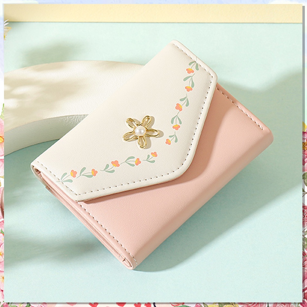 DOMPET LIPAT WANITA IMPORT CEWEK KOREA LUCU KULIT DIARNI PINK KECIL SLOT KARTU MINI UANG MURAH REMAJA KEKINIAN SIMPLE TIPIS BRANDED PREMIUM BATAM