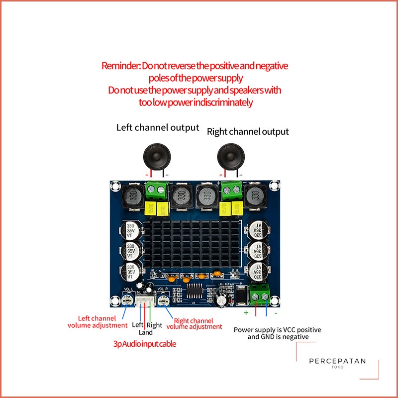 【XH-M543】Papan amplifier daya digital berdaya tinggi【TPA3116D2】Modul amplifier audio Saluran ganda 2*120W