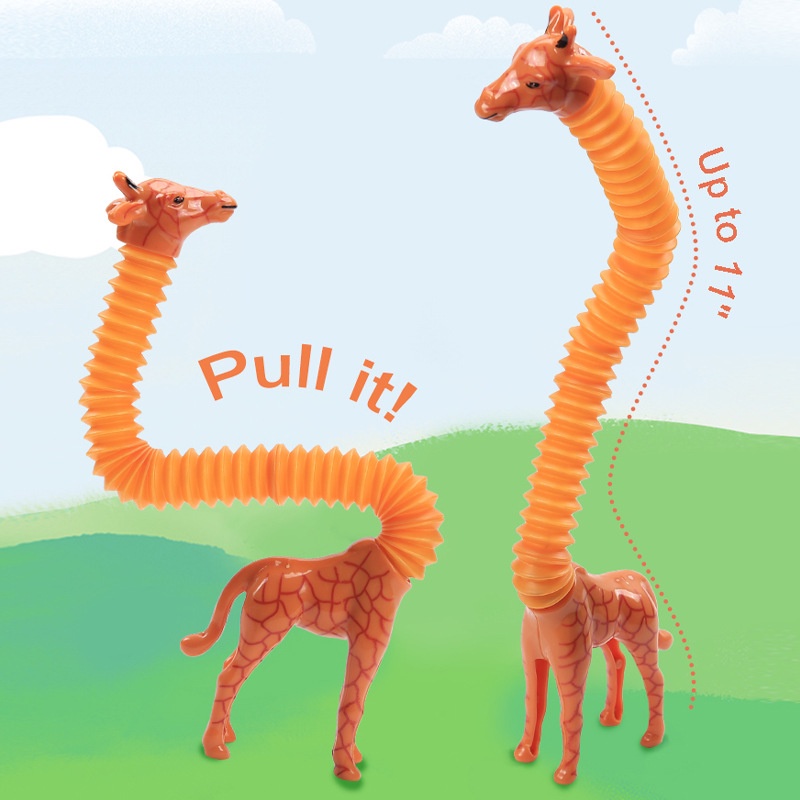 Children Funny Retractable Giraffe Pop Tubes Toys / Cartoon Animals Stretching Spring Tube Toy /Kids Stress Relief Sensory Learning Puzzle Toy