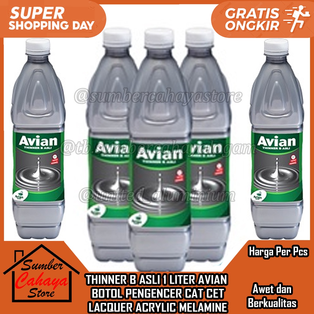 Jual THINNER B ASLI 1 LITER AVIAN BOTOL PENGENCER CAT NC LACQUER ...