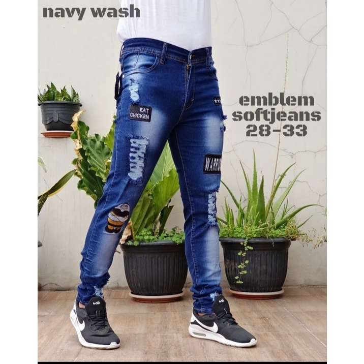 Jual Tren Saat Ini Hits Terbaru Jeans Panjang Model Skiny Sobek Extreme Bordir Emblem Celana