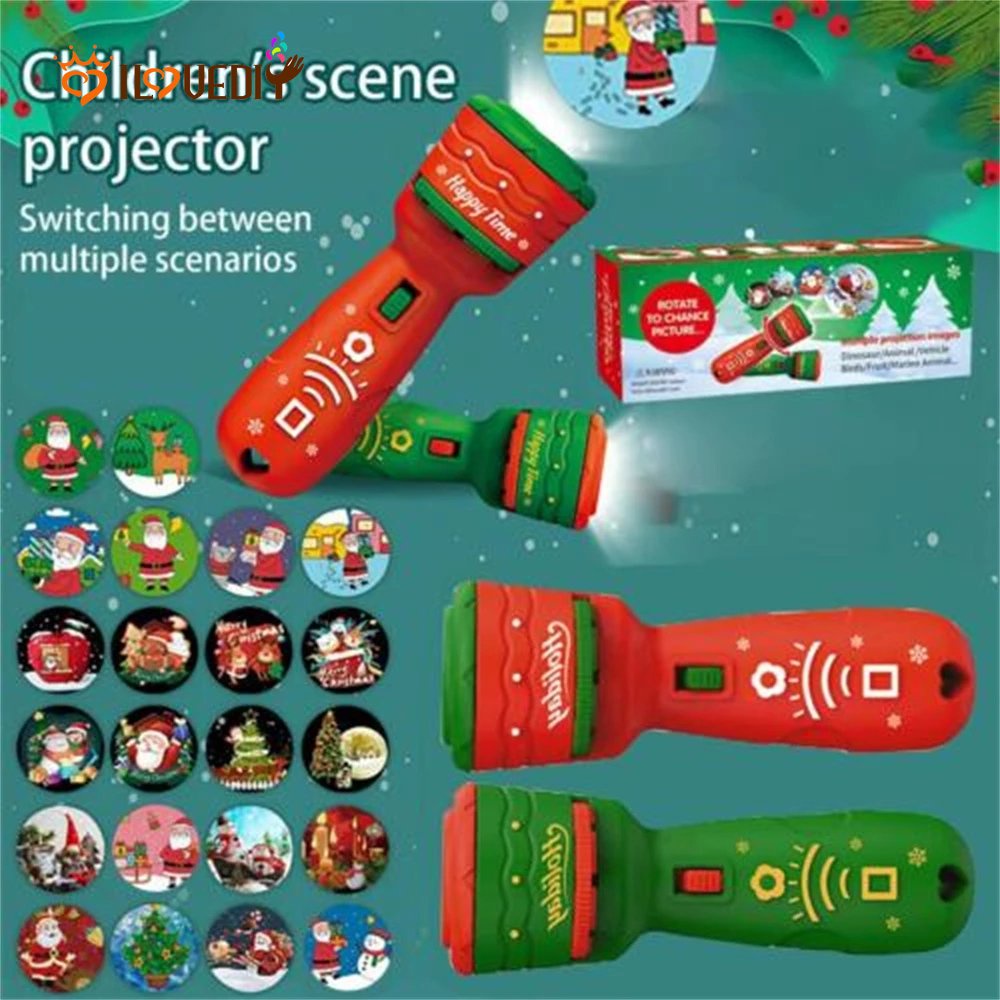 Mainan Senter Proyektor 21 Pola Kartun Santa Claus / Pohon Natal Untuk Edukasi Dini Anak