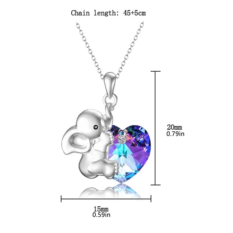 Kalung Rantai Dengan Liontin Bentuk Gajah Hati Aksen Kristal Biru Untuk Wanita