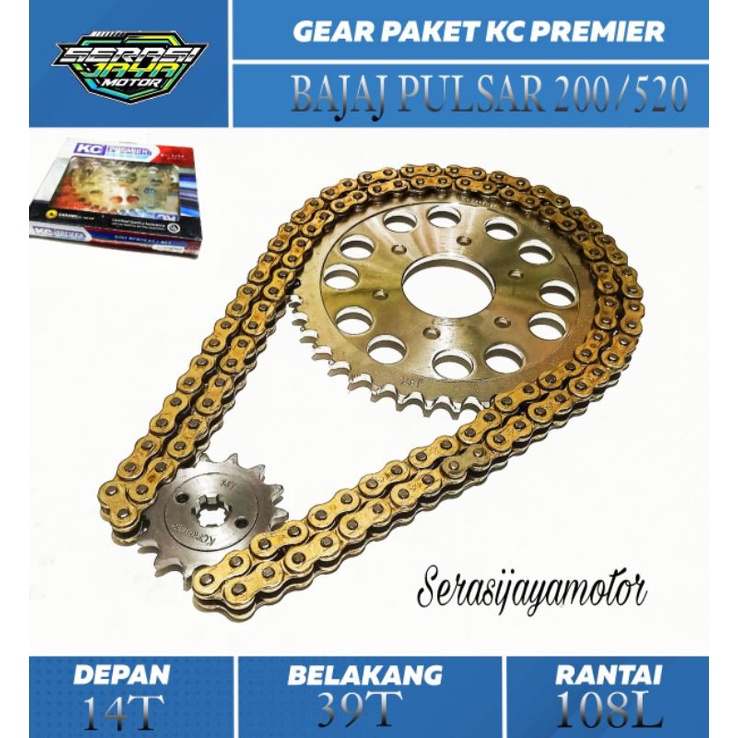KCP GEAR PAKET BAJAJ PULSAR 200 (520H-39T-14T-108L) / KC PREMIER GIR SET BAJAJ (520H-39T-39T-14T-108L)