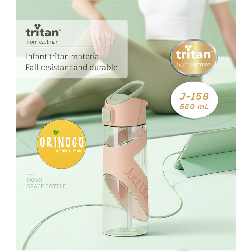 Orinoco Botol Minum Plastik Tritan Premium Botol Minum Viral Anti Bocor J-158 Sport Water Bottle wit