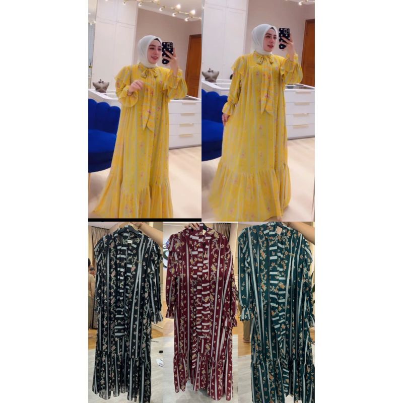 gamis premium motif salur bunga shellasaukia