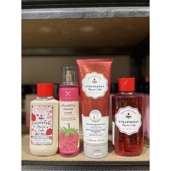 bath & body works strawberry pound cake gift set shower gel wash lotion fragrance mist