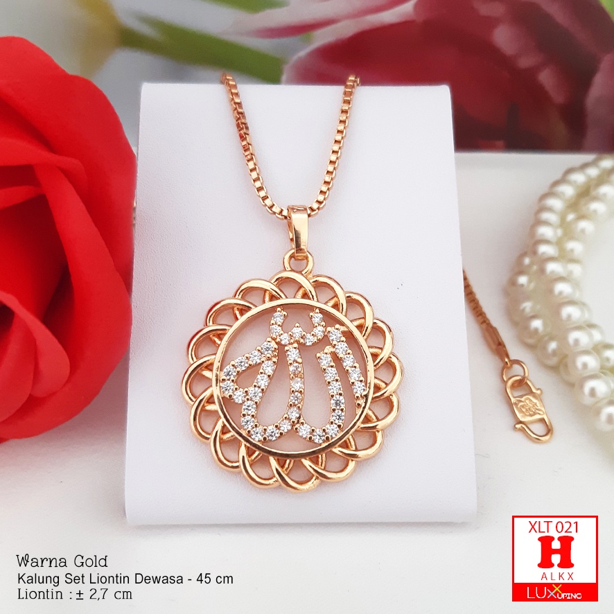XLT 021 Kalung Islam Dan Liontin Lafadz Allah Masjid Kaabah Perhiasan Lapis Emas 18K Aksesoris Wanita Muslimah Ukhti Kalung Hijab Luxx Xuping