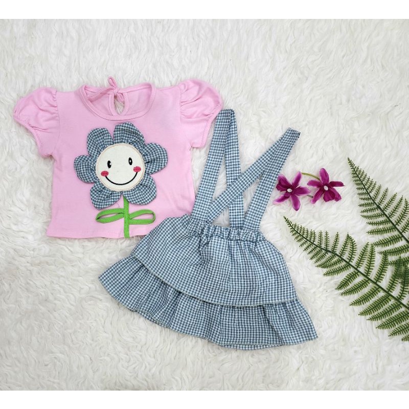 baju bayi perempuan  stelan overall bunga marahari 009