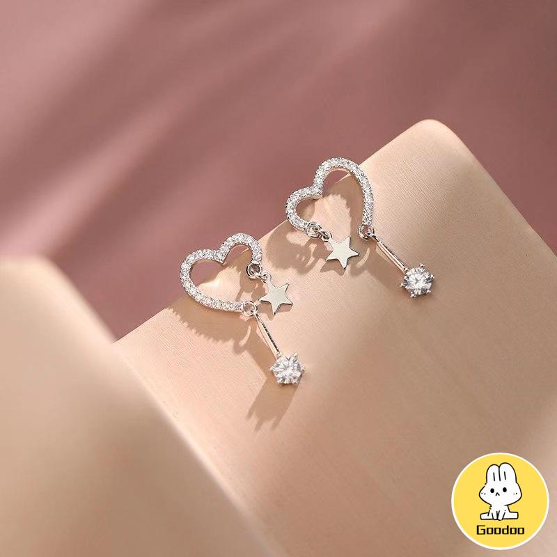 925 Silver Stud Earrings Indah Cinta Fringe Girl Stars Anting Desain Kecil Berkualitas Tinggi -Doo