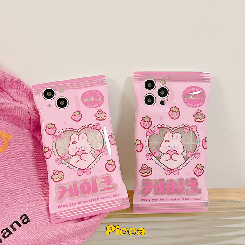 Soft Case TPU Motif Strawberry Kelinci Hati Untuk IPhone 7 8 6 6s Plus 14 Plus 11 14 12 13 Pro Max XR XS Max X SE 2020