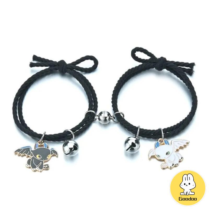 2 Pcs Fashion Magnet Gelang Hitam Dan Putih Toothless Beberapa Gelang Wanita Pria Pasangan Hadiah Perhiasan Aksesoris -Doo