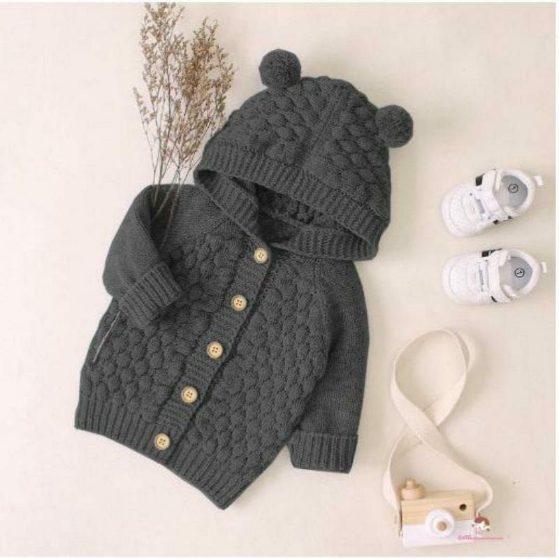 Jaket Bayi Rajut Jaket Rajut Bayi Laki-laki&amp;Perempuan Popcorn Rajut Halus Lembut Cardigan Popcorn Pompom Jaket Bayi Rajut Baju cardigan rajut bayi Baju bayi Jaket bayi rajut cardigan bayi baju rajut hoodie