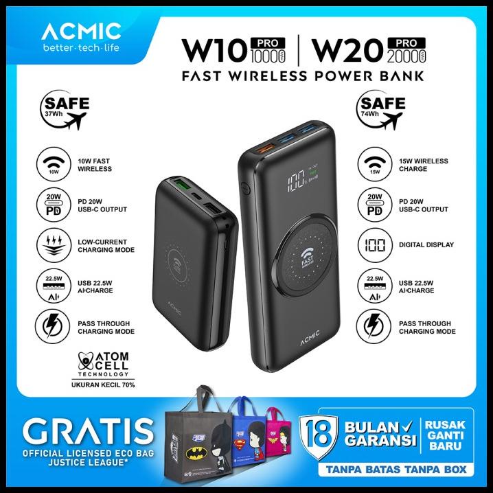 Acmic W10Pro / W20Pro Fast Wireless Aicharge Powerbank Qc4 + Pd + Vooc