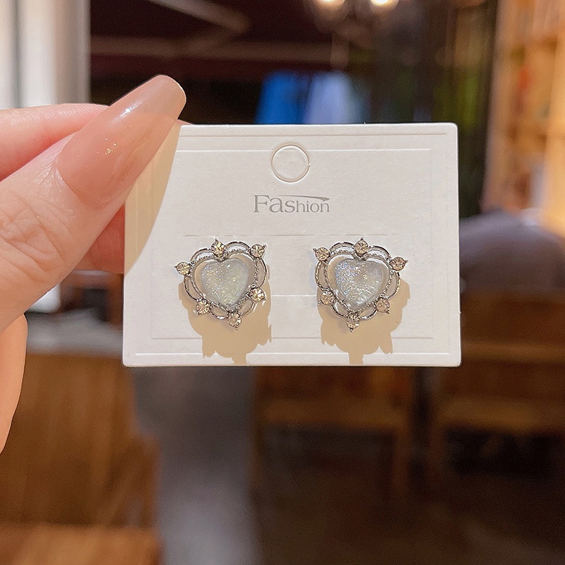 Anting Tusuk Sterling silver 925 Desain Hati Hias Opal + Berlian Gaya Mewah Untuk Wanita