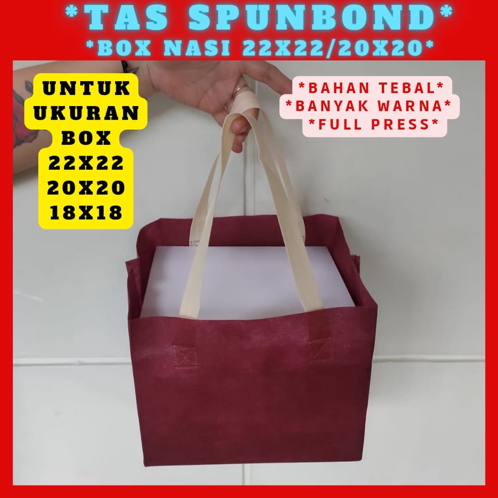 

Tas kotak nasi 22x22 20x20 / tas box nasi 22x22 20x20 / tas spunbond polos 22x22 20x20 / tas hajatan 22x22 20x20 / tas besek / tas nasi bento / tas hampers / tas syukuran / tas haul / tas menyenang / tas ulang tahun / tas spunbond 22x22 20x20
