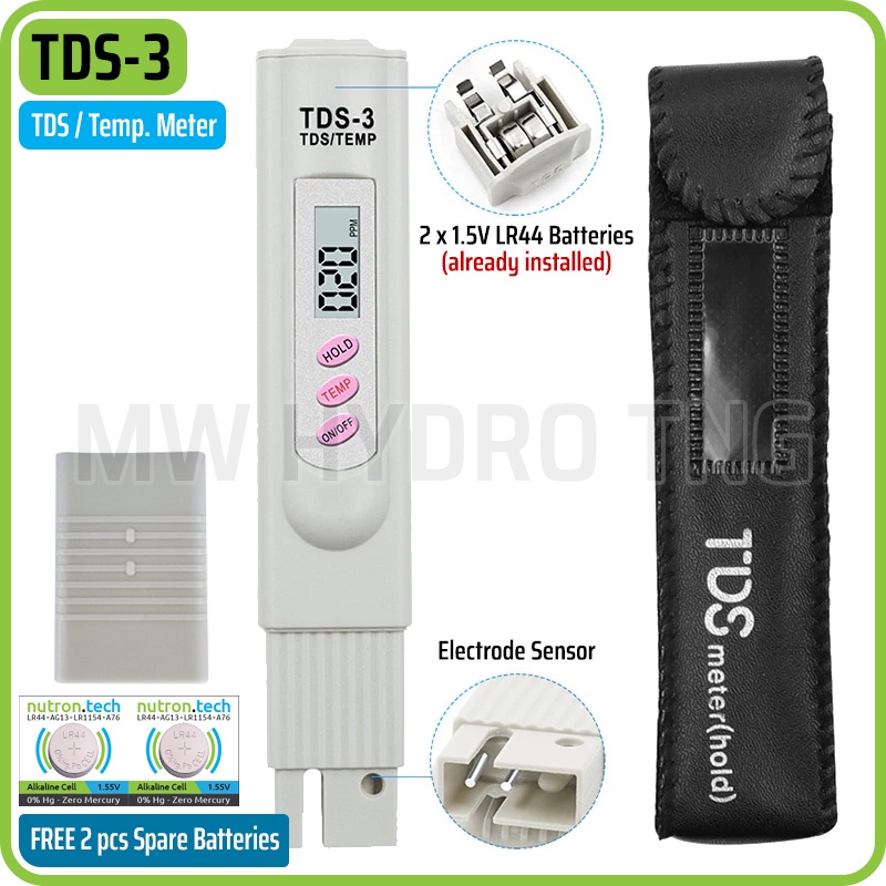 TDS Meter TDS-3, Alat Ukur Air / Nutrisi Hidroponik, Leather Case