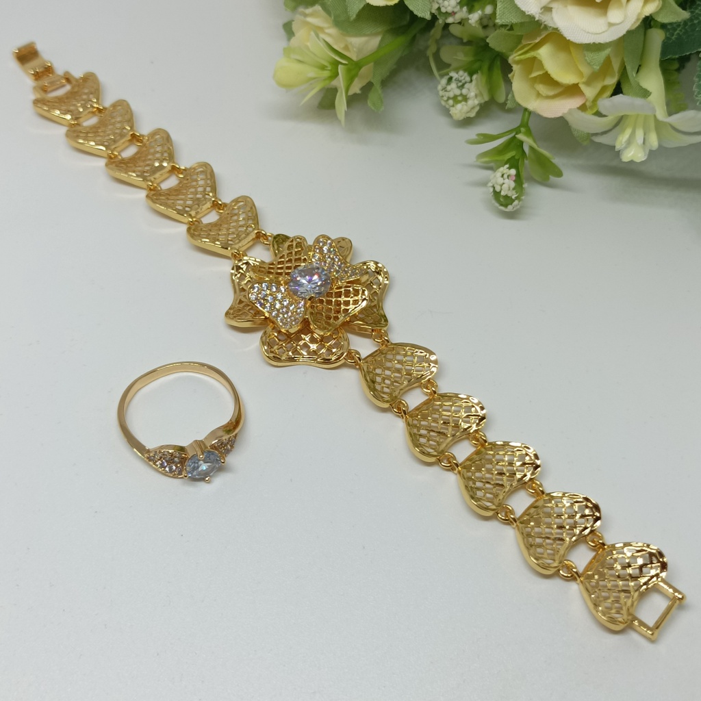 Xuping Set Gelang tangan cincin tembaga  Bracelet perhiasan lapis Emas 24k