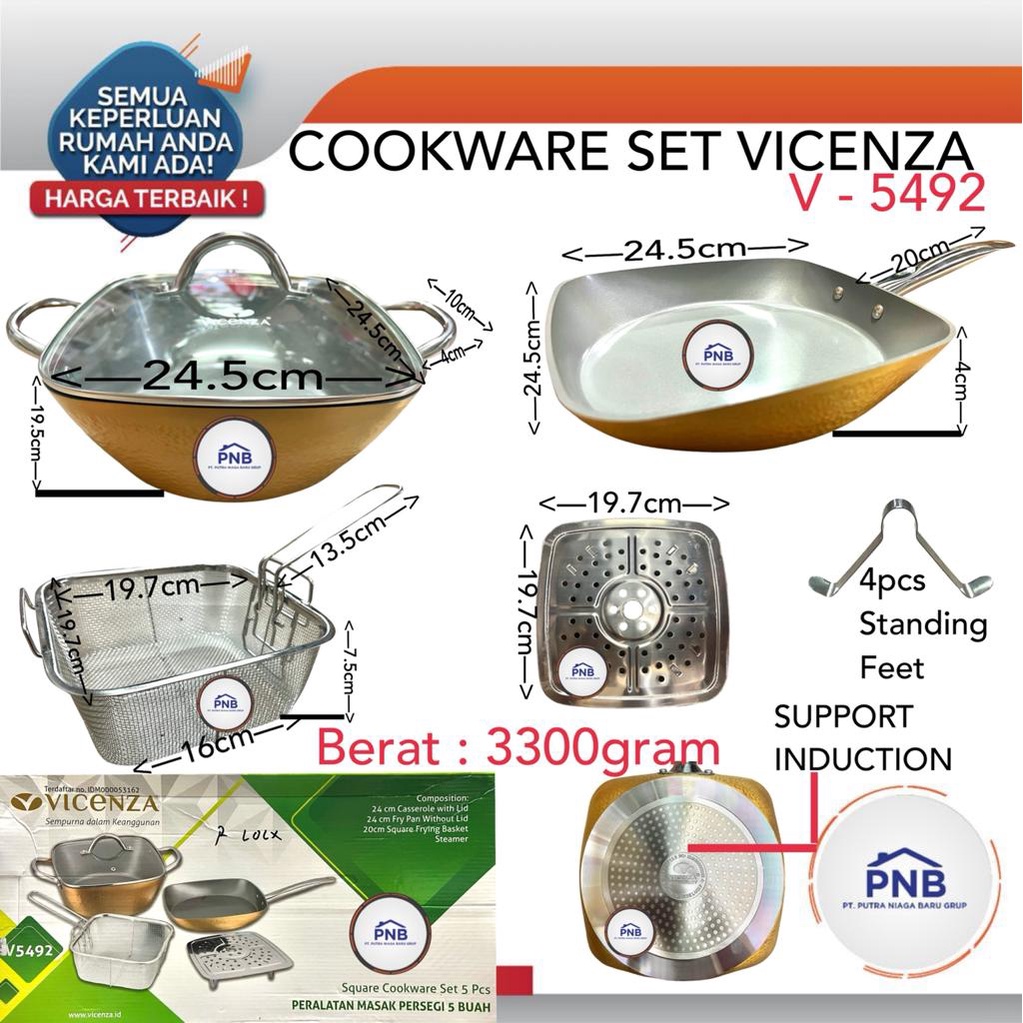 Vicenza Square Cookware Set Peralatan Masak Persegi V5492
