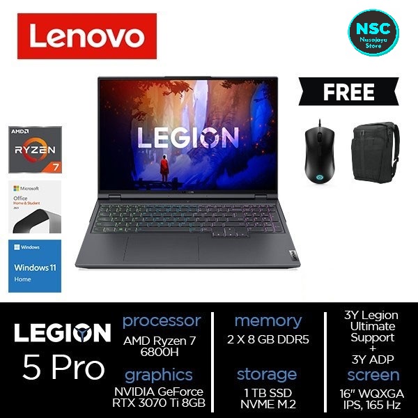 LENOVO LEGION 5 PRO 16ARH7H 14ID R7-6800H 16GB 1TB SSD RTX3070TI 8GB 16" WIN11