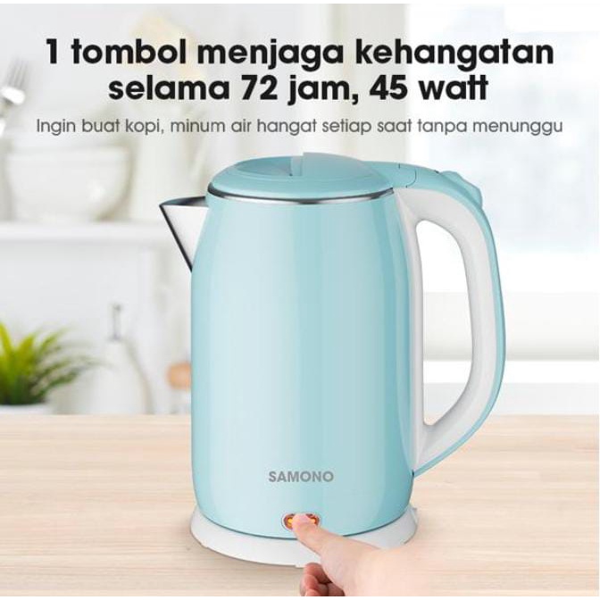 Samono 2L Teko Listrik Stainless Steel Tahan Panas 72 Jam Double Wall 55°C Anti Panas Ganda PTC Insulation