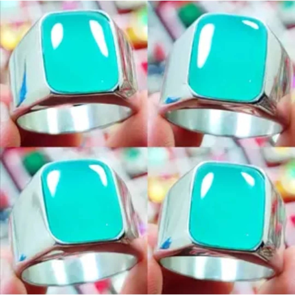 Cincin Batu Akik Asli Natural Bacan Doko Palamea Bluish Green Octagonal Kristal