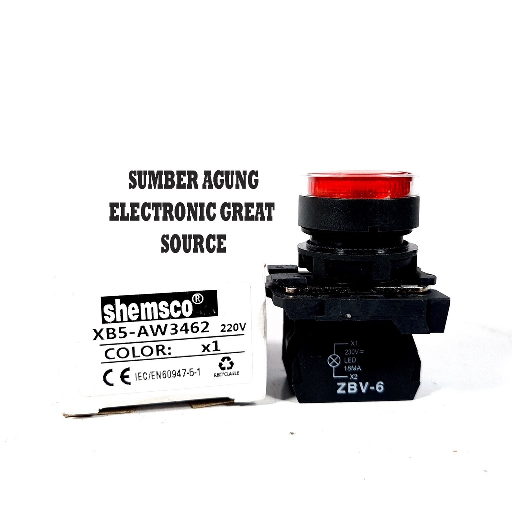 Shemsco XB5 Push Button Lampu Tombol Indikator Hijau Merah 220V