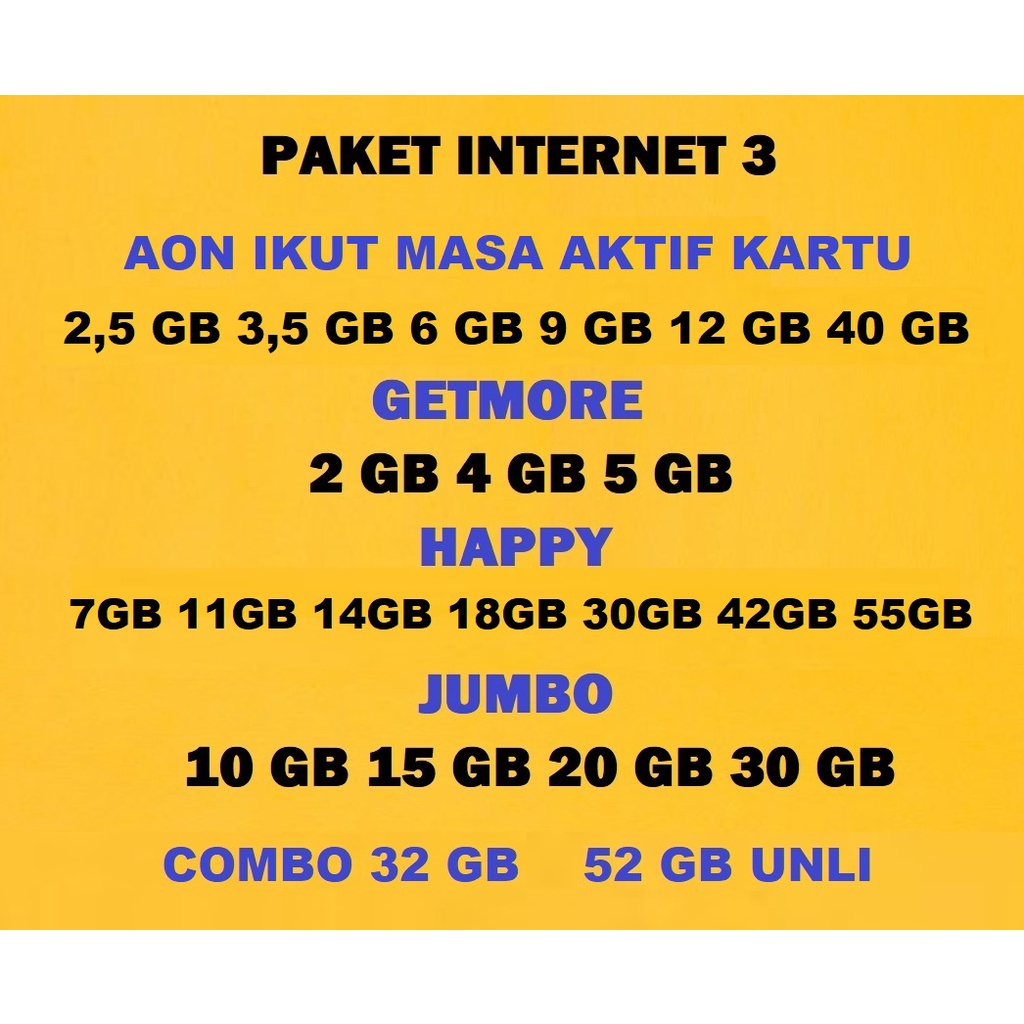 PAKET DATA INTERNET TRI AON HAPPY