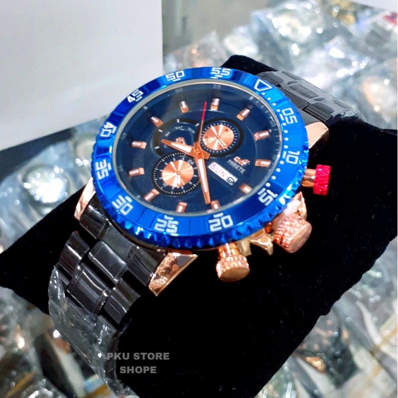 Jam Tangan Mirete Kasual Analog Pria Quart Strap Rantai Tahan  Air  Original / Tanggal Dan Hari Aktif / Jam Tangan Kasual Pria Mirete Original Water Resistant / WARNA HITAM /BIRU / SILVER HITAM / ROSGOLD / JAM TANGAN PRIA FITUR TGGL HARI / Mirete Original