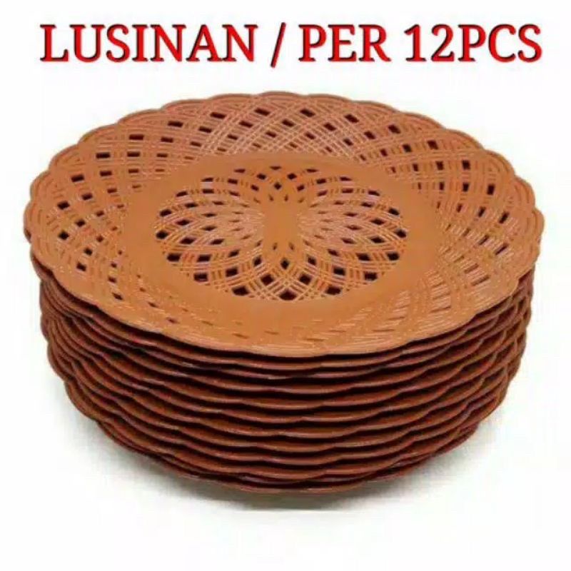 PIRING PLASTIK ROTAN COKLAT/LUSIN (12PCS) PIRING ROTAN PLASTIK