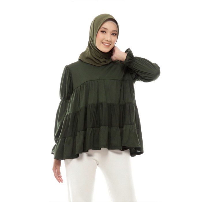 Atasan Wanita Elisa Blouse Army  Baju Muslim Casual Hijab