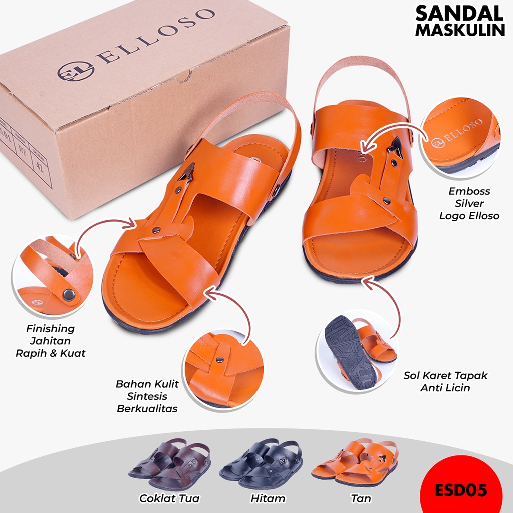 Sandal Kulit Pria Sendal Slop Keren Kekinian Casual Original Kulit Pu Pria Model Terbaru ESD05 Produk Ori Premium