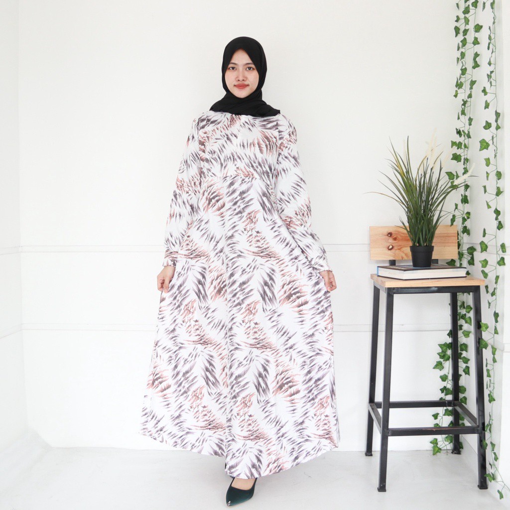 IZANY GAMIS / Dress Muslim XXL Jumbo Lengan Kancing Banyak Motif-OLIVE BROWN