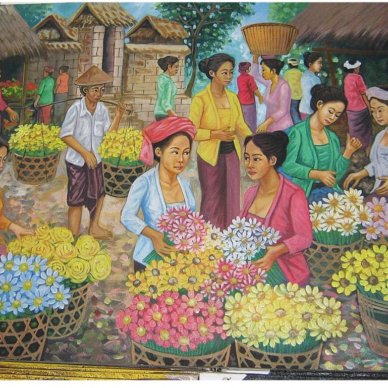 Lukisan Pasar Bunga ukuran 135 x 85 cm