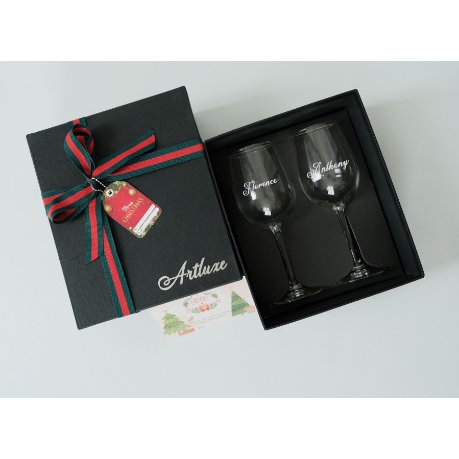 Hampers 2 Pcs Engraved Wine Glass Gift Box Gelas Wine Grafir Custom