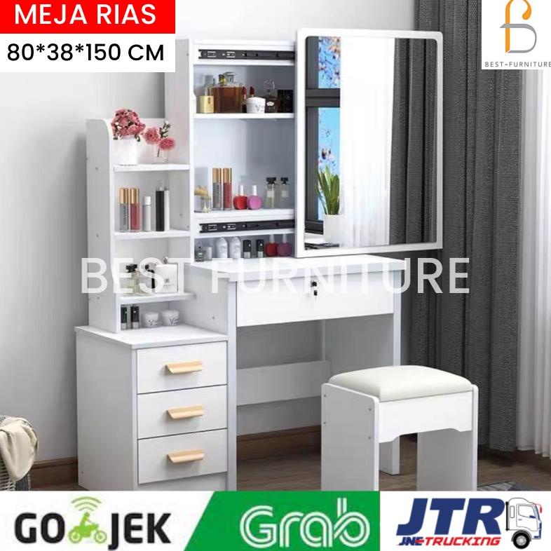 BEST MEJA RIAS PUTIH LAMPU LED / MEJA RIAS KACA SLIDING KACA MINIMALIS PLUS KURSI MURAHHHH...,,,,,