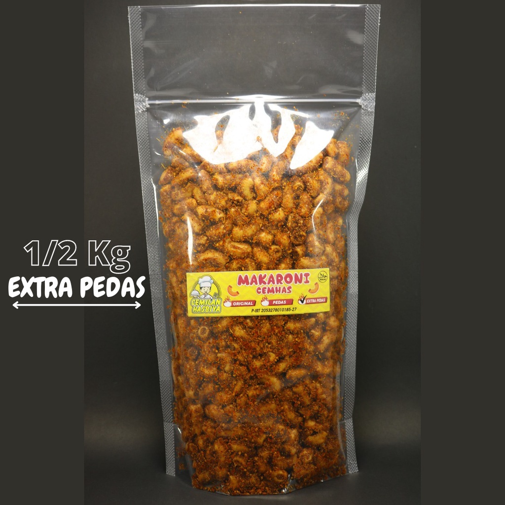 Makaroni Bantet cemilan hasbiya CEMHAS kemasan 1/2kg, Makaroni bantet extra pedas kemasan 500gr