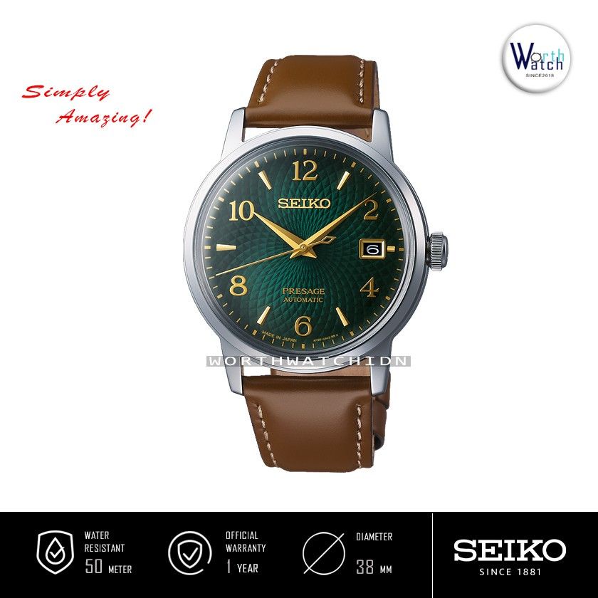 Jam Tangan Pria Otomatis Seiko Presage Automatic Mojito Green Dial Brown Leather SRPE-45-J1