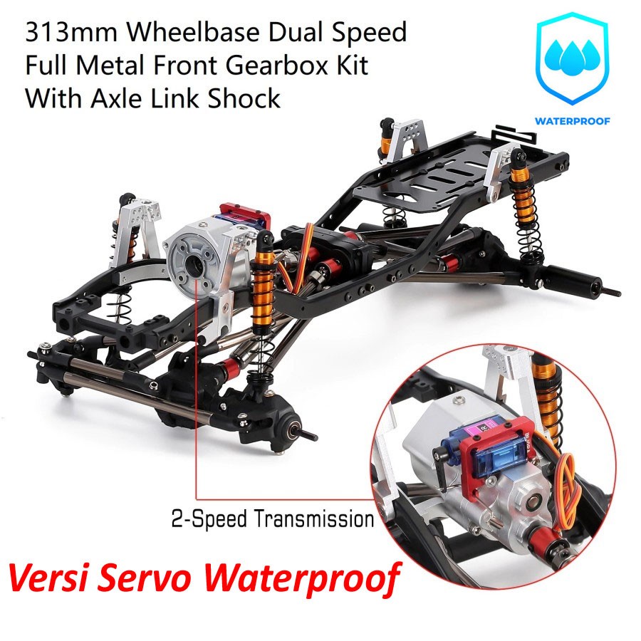 Injora 313mm Kit Dual Speed Metal Front Gearbox W Axle Link Shock 1/10 RC Crawler Car Axial SCX10 90