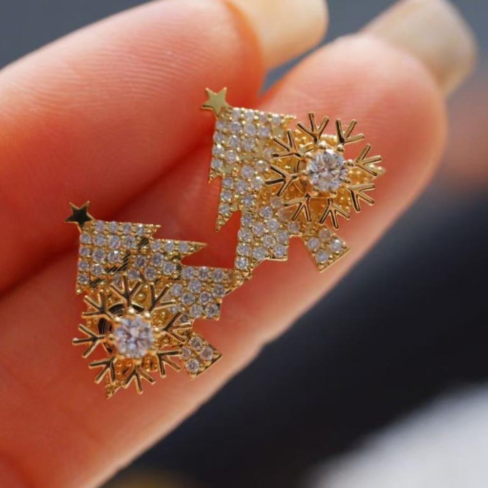 Mxbeauty Anting Pohon Natal Mewah Gaya Korea Anting Hadiah Anting Menjuntai Yang Dapat Diputar Snowflake Gadis Wanita Anting Pejantan